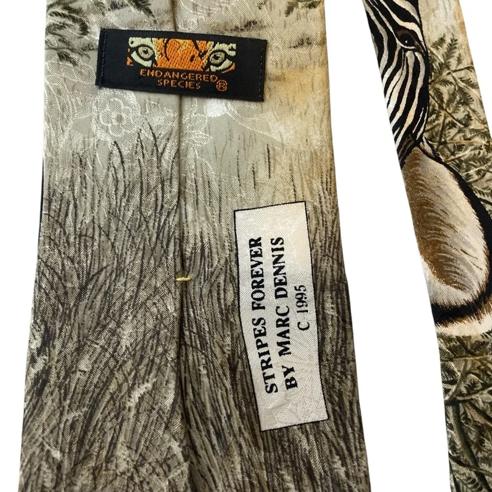 Vintage Zebra Endangered Species Stripes Forever by Marc Dennis Mens Silk Tie